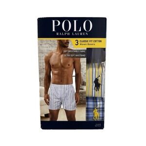 Polo Ralph Lauren Men's XL Woven Boxers 3-Pack Blue Yellow Plaid Stripe NWT
